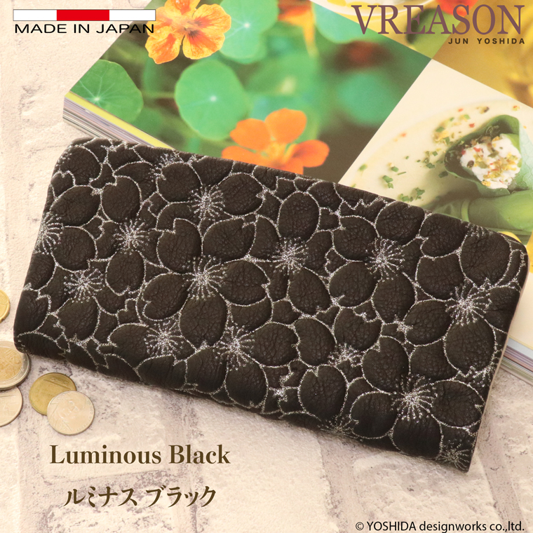 【 ラウンドファスナー 長財布 】 日本製 本革 サクラ 花柄 本革 財布 レディース レザー 牛革 財布 ソフトな 内縫い ゴールド シルバー VREASON ヴレアゾン | VREASON | 02