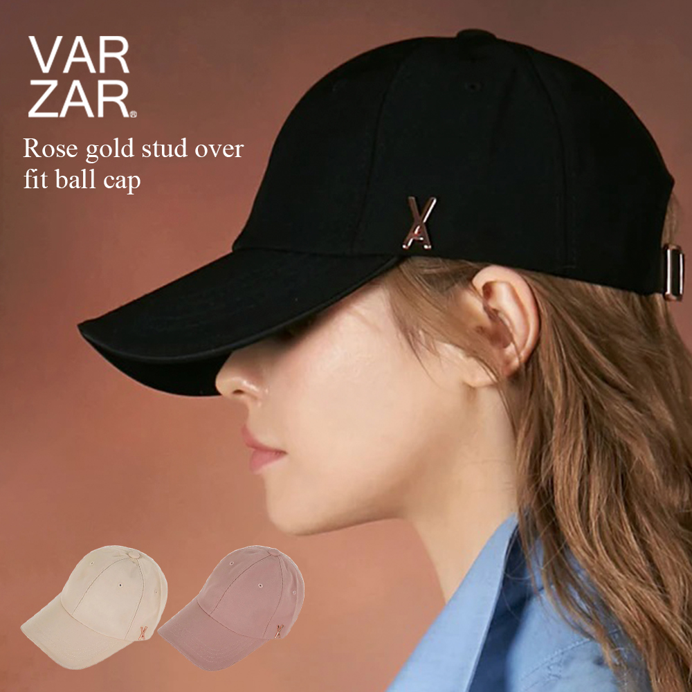 VARZAR 正規品 国内発送 レディース メンズ 人気 韓国 ファッション Rose gold stud over fit ball cap  キャップ 帽子 スタッズ 人気 深め オーバーフィット