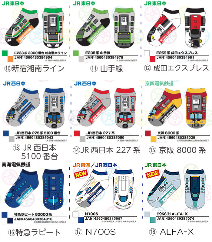 3足セット 全18種類 電車 靴下 新幹線 鉄道