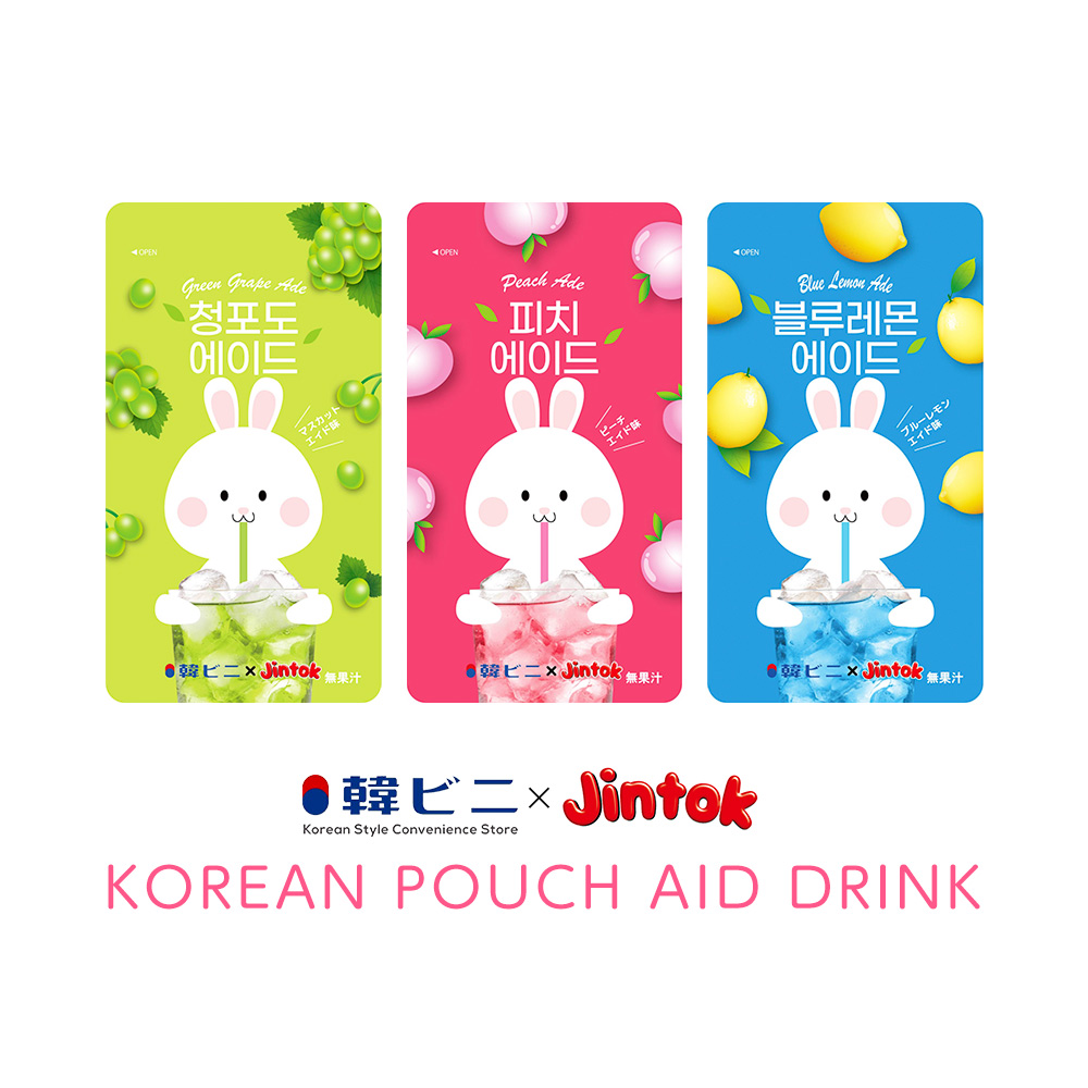 韓国ジュース 韓国パウチエイドドリンク 単品1個 パウチ式ドリンク SNS ドリンク 飲料 飲みきり 韓ビニ×JIN TOKコラボ エイドタイプ｜vt-web｜05