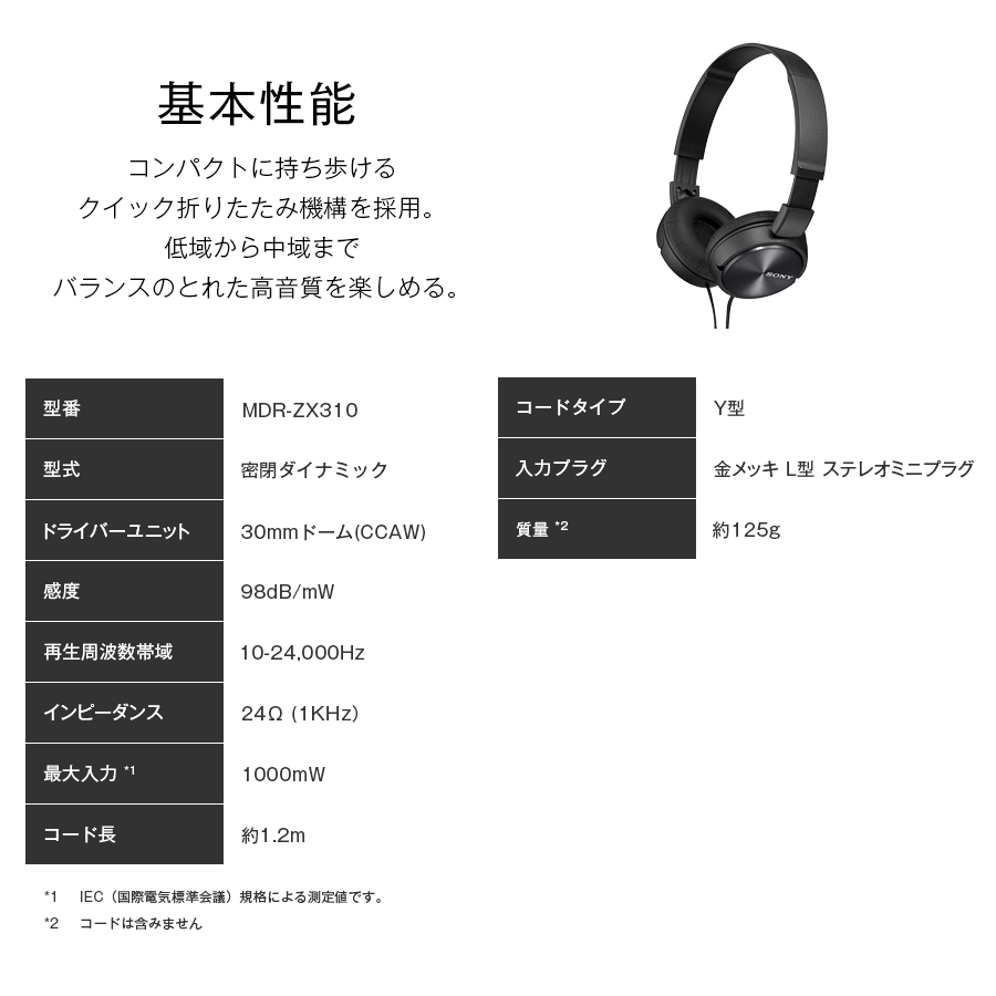 SONY 密閉型ヘッドホン 折りたたみ式 ブラック MDR-ZX110B ソニー1,799円