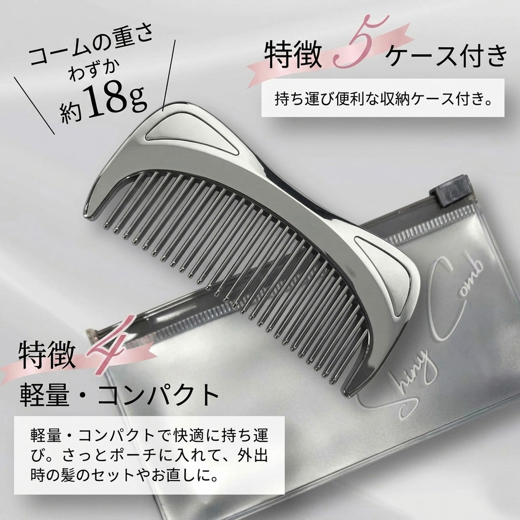 くし コーム 櫛 クロムメッキ仕様 静電気抑制 摩擦軽減 髪の光沢UP