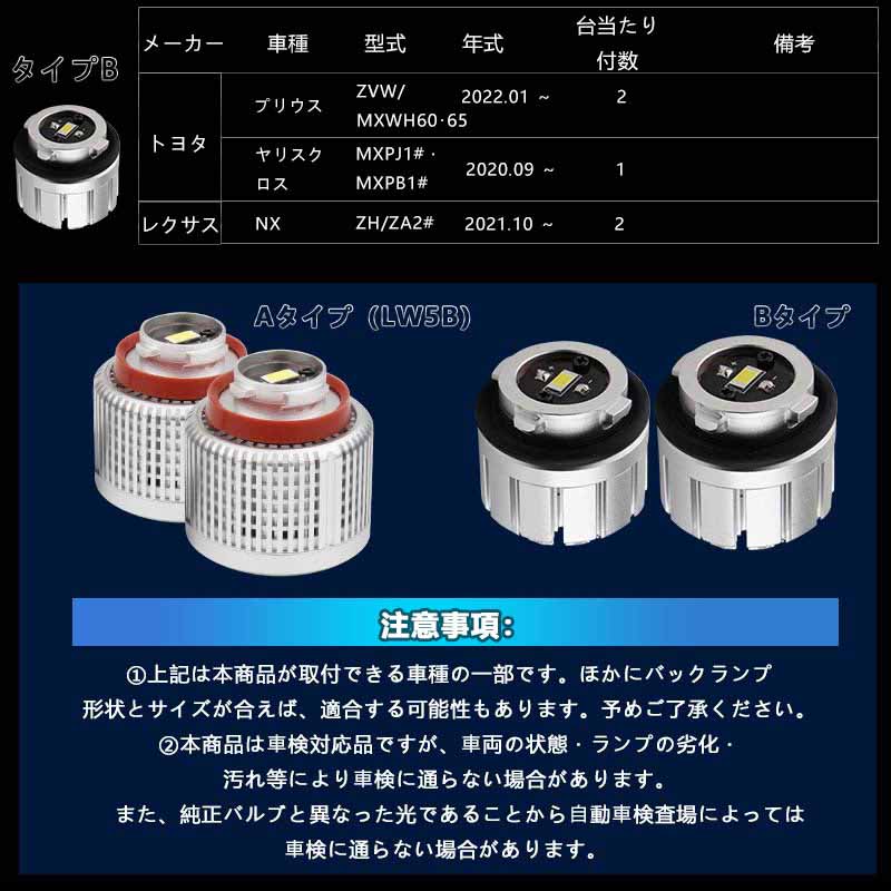 トヨタ車 LEDバックランプ LW5B 選べる2タイプ 純正LED 交換 バックライト ランプ カスタム パーツ ハリアー80系 プリウス60系 ノア 90系 ヴォクシー