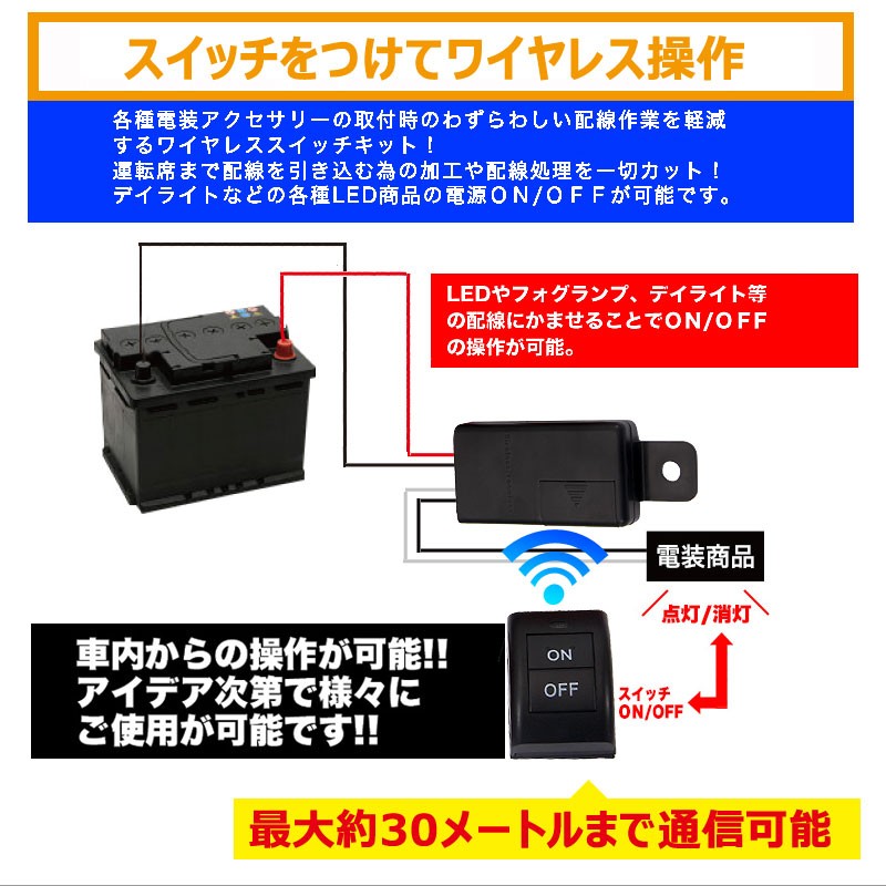 汎用 ワイヤレス スイッチキット DIY デイライトLED製品 各種電装品をワイヤレスでON/OFF切替 面倒な配線引き込み作業を一切カット DC12V