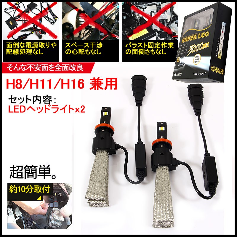 Vulcans ヒートリボン式 LEDヘッドライト H8/H11/H16 一体型/ヒート