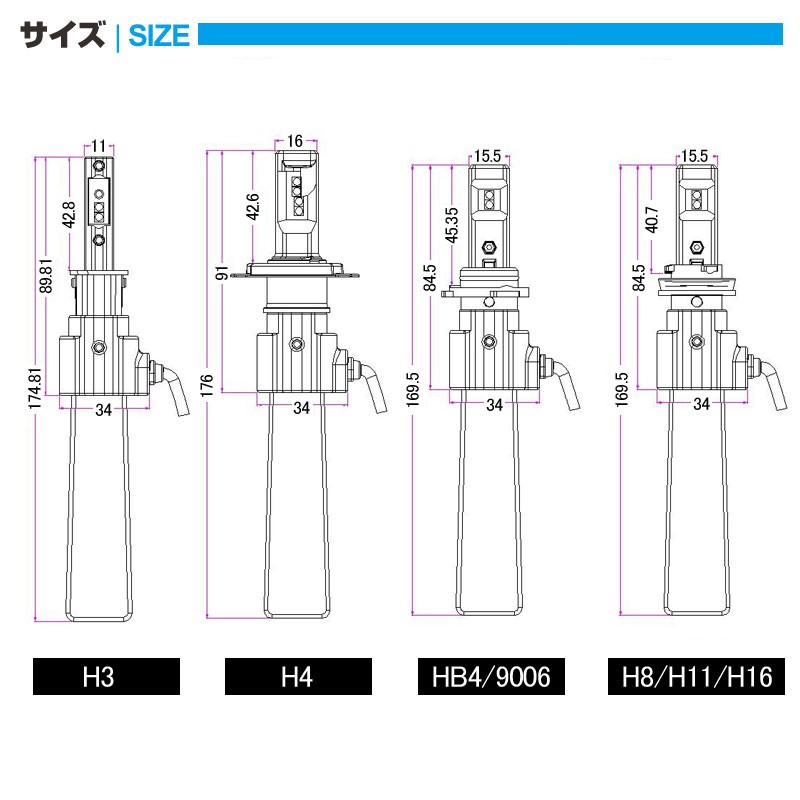 Vulcans ヒートリボン式 LEDヘッドライト H8/H11/H16 一体型/ヒート