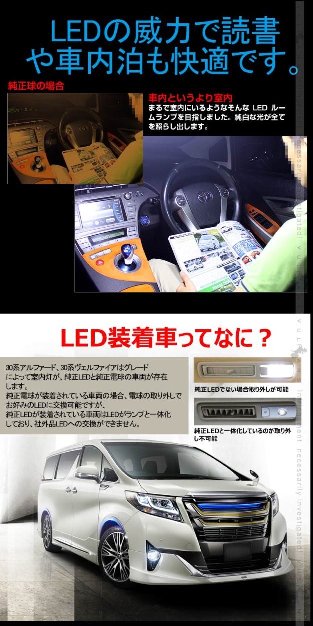 フロント LEDルームランプ 基盤セット クリスタルレンズ付 純正LED仕様車専用 アルファード/ヴェルファイア30系 前期/後期 ルーム球 専用工具付 内装 パーツ