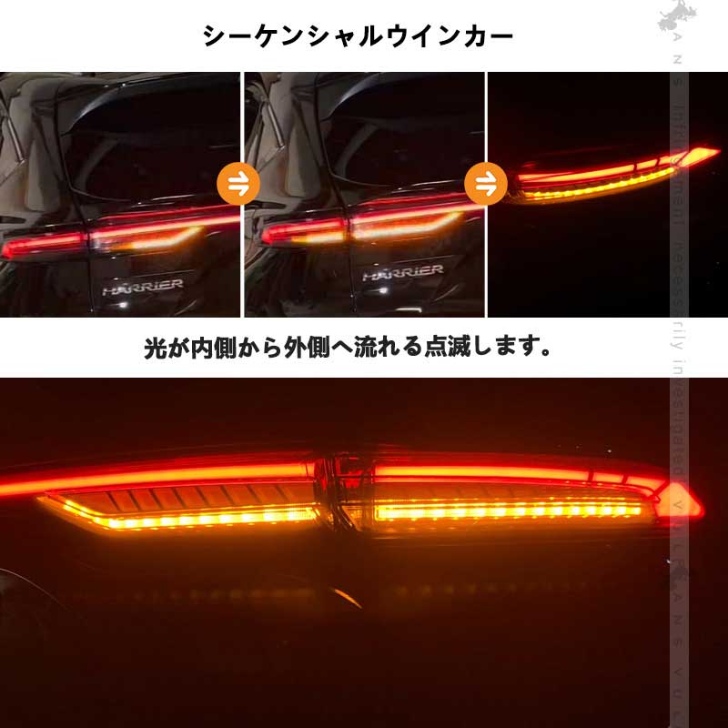 2点まとめ買いで10%OFF】ハリアー80系 ファイバーLEDテールランプ スモークレンズ シーケンシャルウインカー オープンランニング機能搭載 電装  パーツ