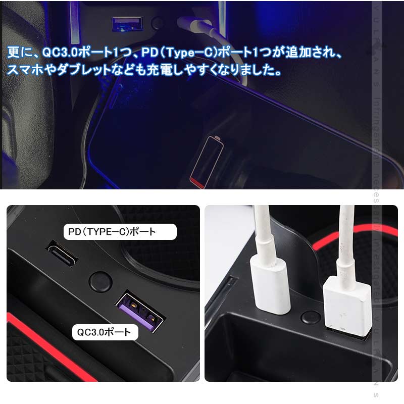 コンソール 増設ドリンクホルダー ジムニーJB64/シエラJB74 QC3.0急速充電 PD（Type?C)ポート レッド 小物入れ カップホルダー 内装 小物入れ カスタム パーツ