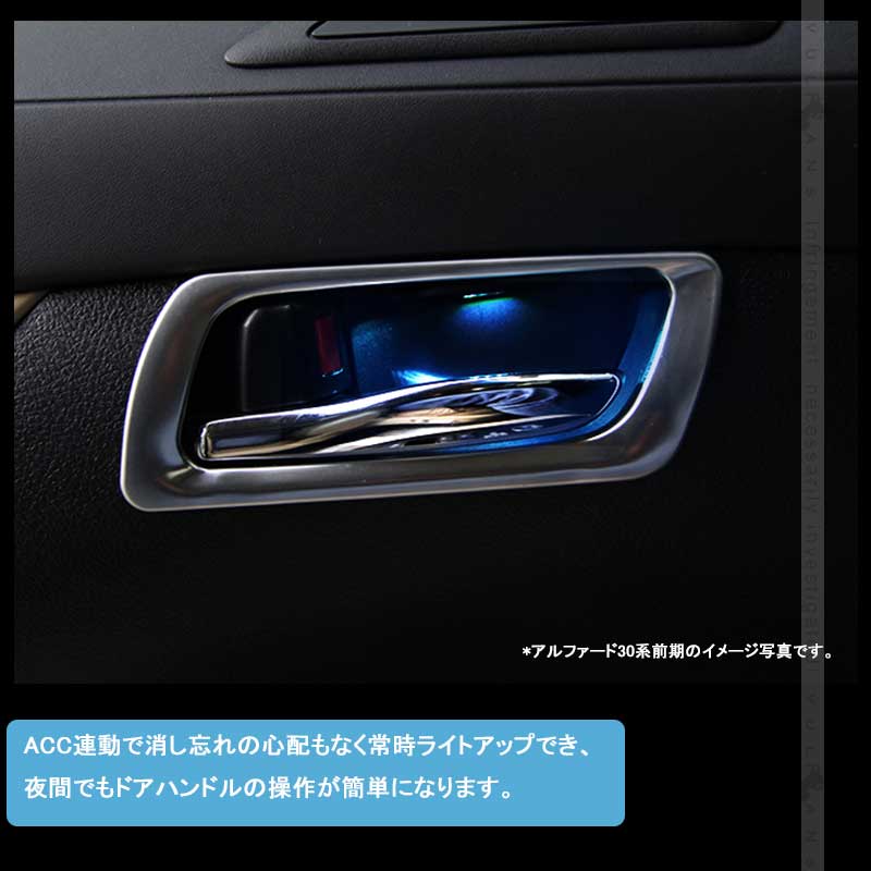 インナードアハンドルランプ ブルー レクサス RX 4PCS LEDイルミネーション ドアノブ 内装 電装 パーツ カスタム インナーハンドルイルミ