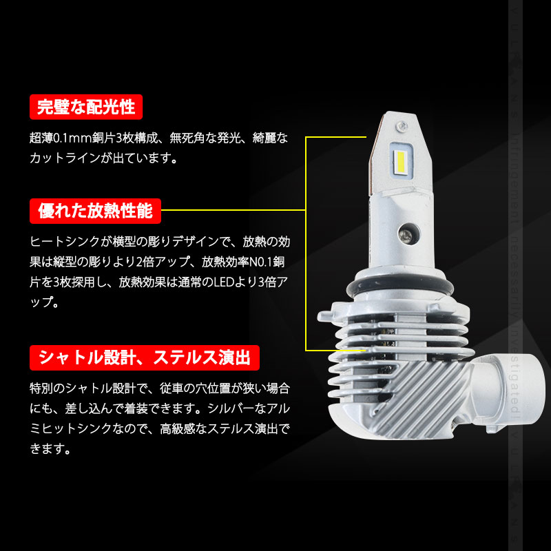 Vulcans HB3/HB4 LEDバルブ ヘッドライト 2個セット ハイビーム 爆光