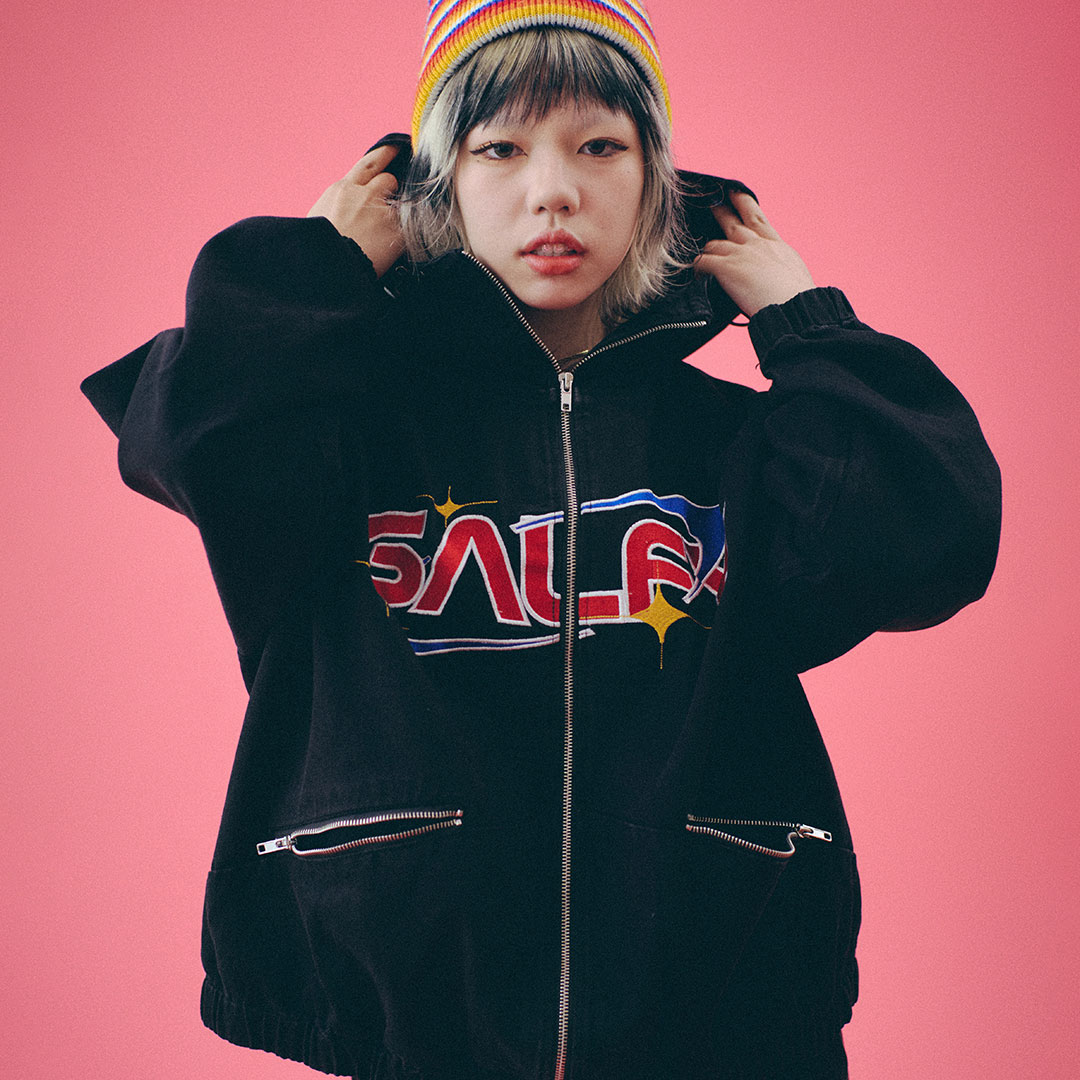 GALFY (ガルフィー) ダーティーデニムフードジャケット BROWN