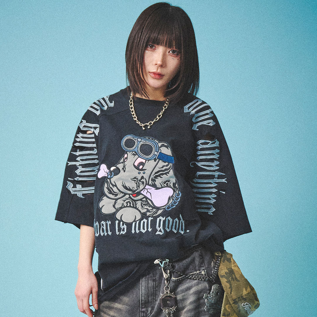 GALFY ガルフィー 病みに染まりしTシャツ 大型犬 GALFY ガルフィー 病みに染まりし反戦 T シャツ Tee 152022 L