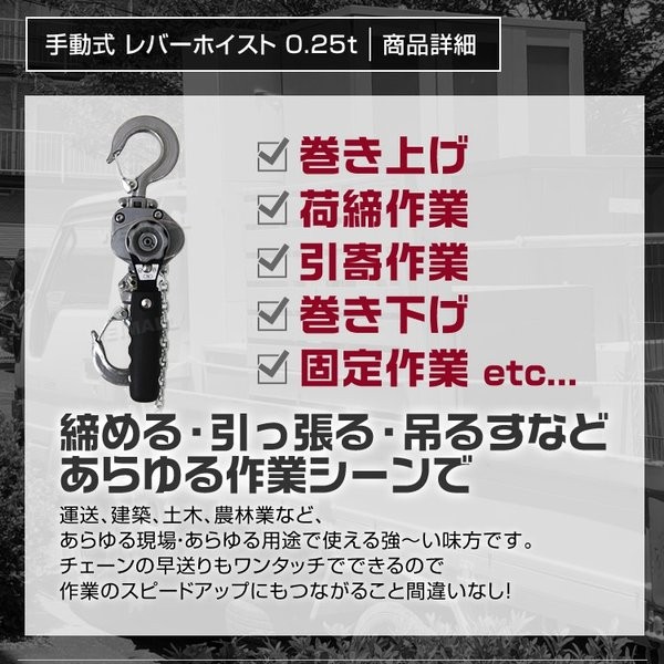 メーカーで レバーホイスト レバー式ブロック 0.25t 250kg 手動ホイスト 0.25ton チェーンブロック