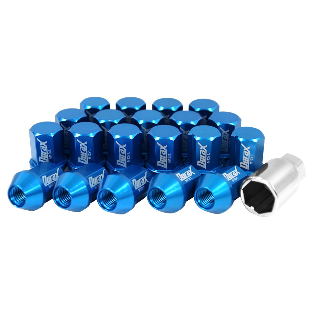 Durax アルミホイールナット ショート 34mm 袋タイプ ロックナット付　M12×P1.25 M12×P1.5 紫 ネイビー 青 チタン 緑 金 橙 赤 桃 茶 銀 黒 20個セット | Durax | 02