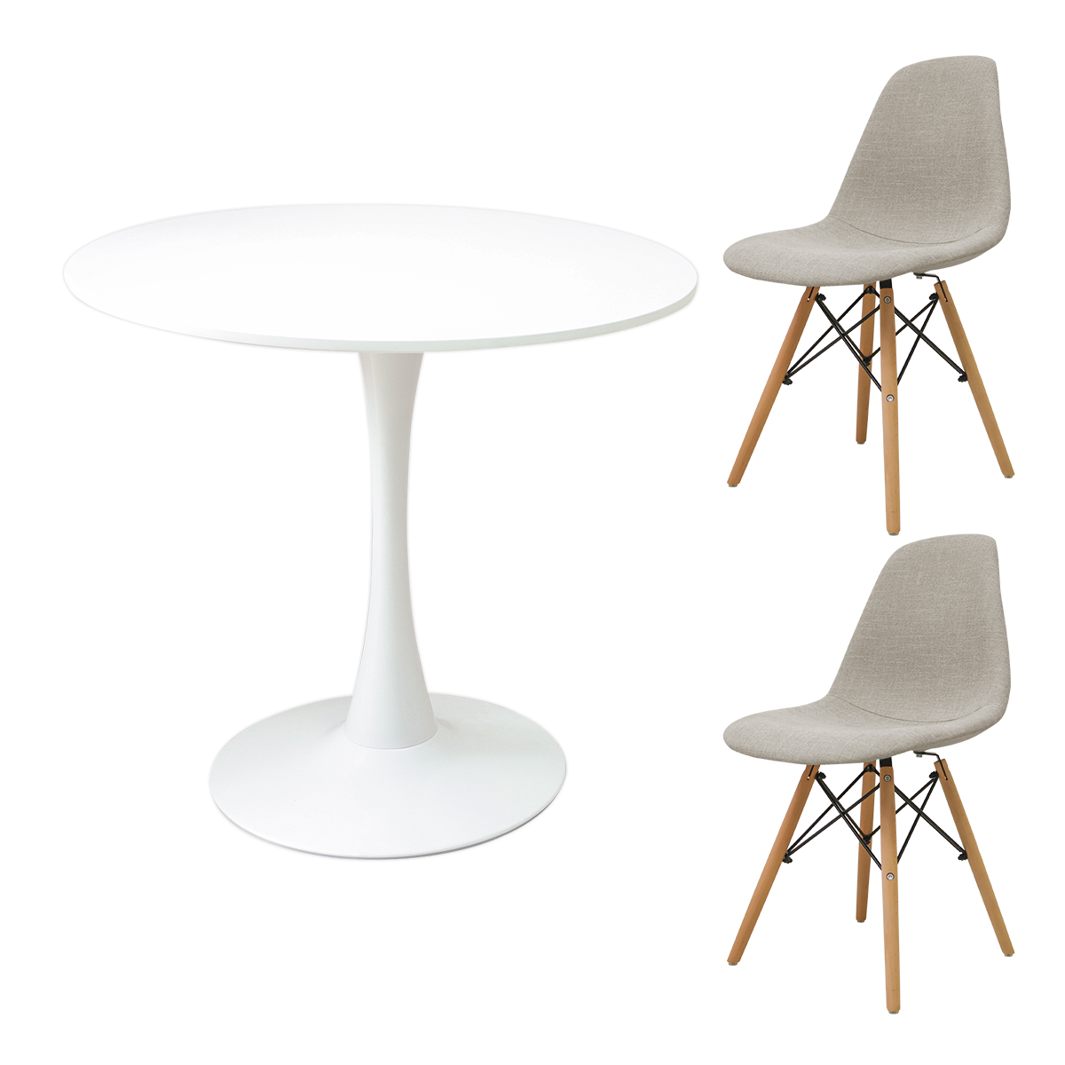 カフェテーブル 3点セット 80cm 二人用 円形 ラウンドテーブル 木目