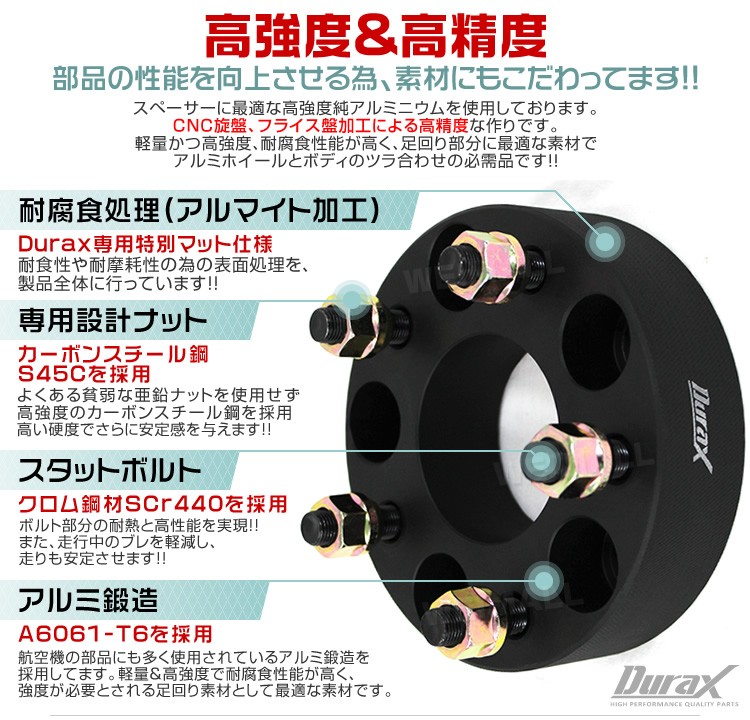 ランキングTOP10 スペーサー ワイドトレッドスペーサー ワイトレ 25mm Durax 自動車用 PCD139.7 6穴 P1.5 2枚セット  ホイールスペーサー