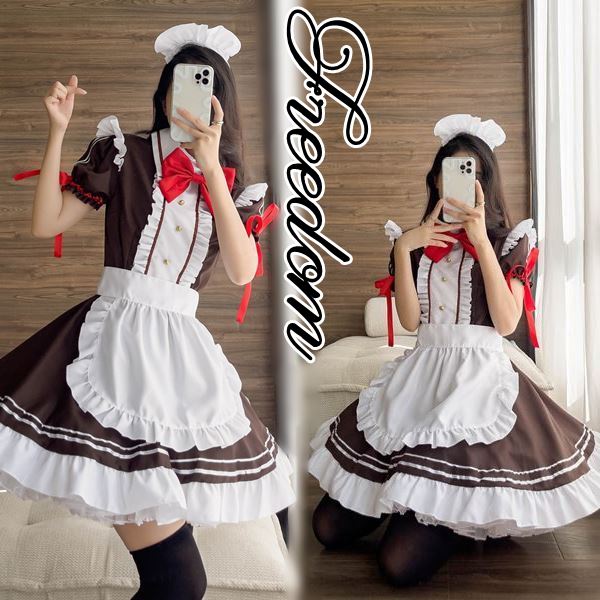 コスプレ 衣装 メイド エプロン メイド服 メイドカフェ 赤いリボン使い