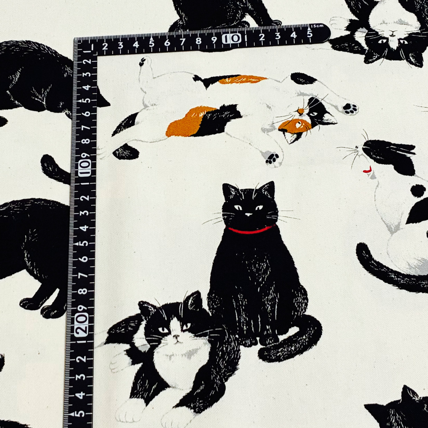 黒猫3 オックス 生地 のんびり 猫 三毛猫 サバ猫 黒猫 コスモ 50cm単位 綿100