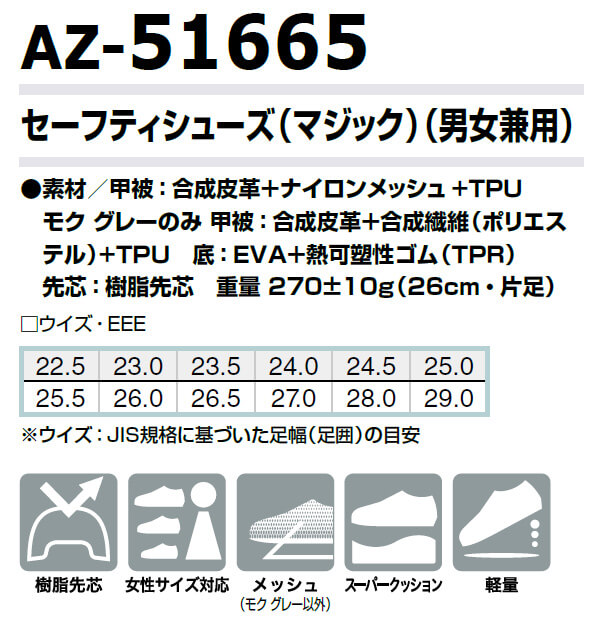 アイトス 作業服 AITOZ セーフティシューズ AZ-51665 22.5cm-29.0cm