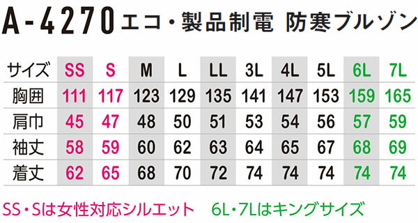 作業服 上下セット コーコス CO-COS 防寒ブルゾン A-4270 6L-7L