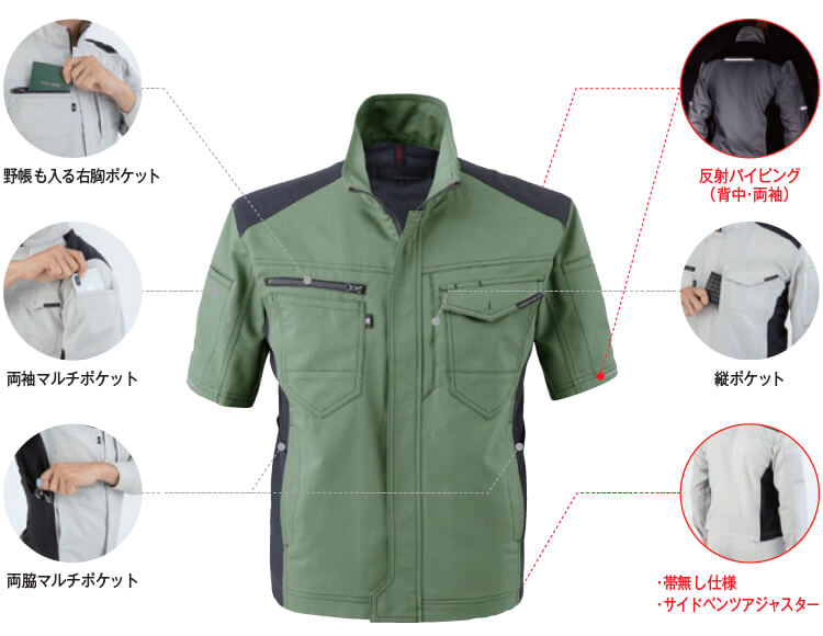 作業服 上下セット コーコス CO-COS 半袖ジャケット A-9070 SS-LL