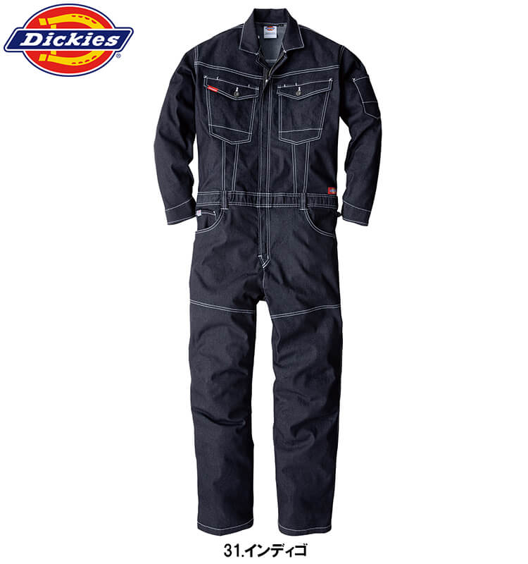 ディッキーズ Dickies ストレッチデニム つなぎ インディゴ D-706 [DICKIES ツナギ ワークウェア 長袖 通年 作業服 作業着 反射 無地 男女兼用 ユニセックス] Dickies（ディッキーズ） 作業服 ストレッチデニムツナギ D-706 SS-5L