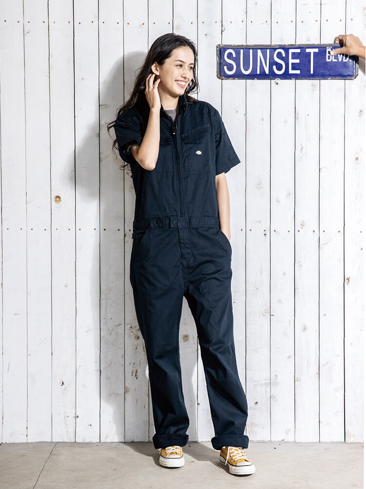 Dickies（ディッキーズ） 作業服 ストレッチへリンボーン 半袖ツナギ D