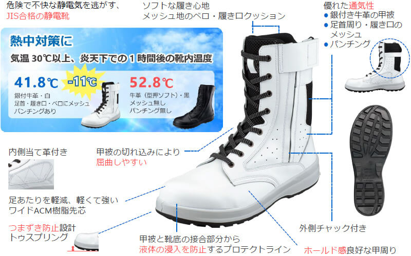 シモン 安全靴 Simon WS33C付 白革静電靴 23.5-28.0cm EEE JIS規格