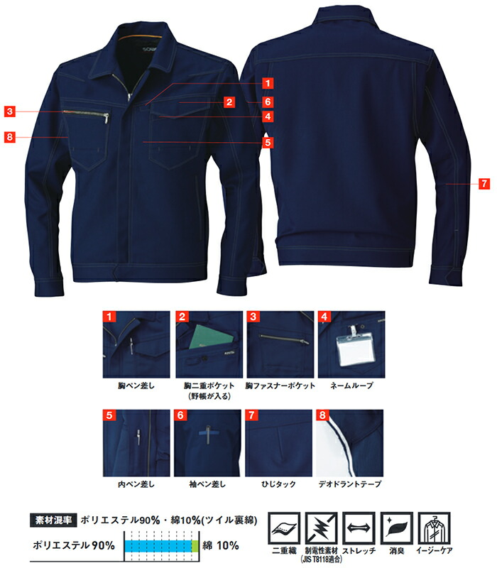 SOWA（ソーワ） 作業服 上下セット 桑和 長袖ブルゾン 9663 8L