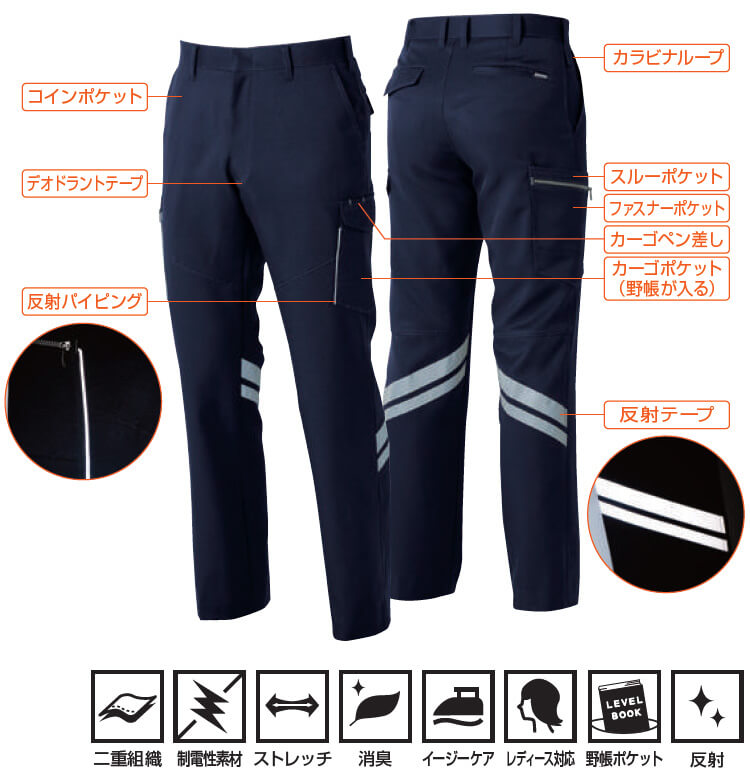 作業服 桑和 SOWA カーゴパンツ 9666 GS-G3L 70cm-88cm 秋冬 反射材 ストレッチ 作業着 ユニセックス メンズ ...