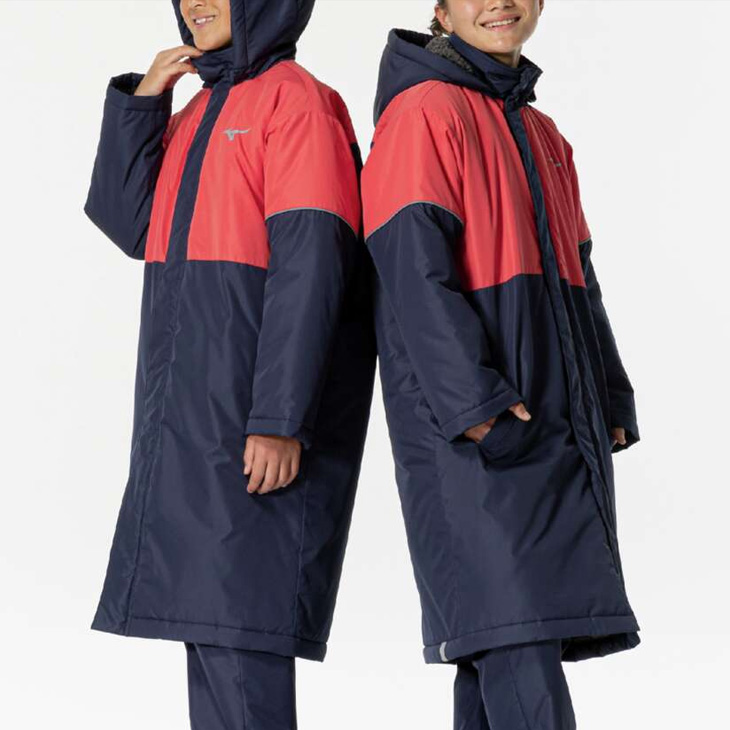 良品　ミズノ　中綿　ロング ボアコート　Mサイズ　フード付　防寒　レッド 良品 ミズノ 中綿 ロング ボアコート Mサイズ フード付 防寒 レッド