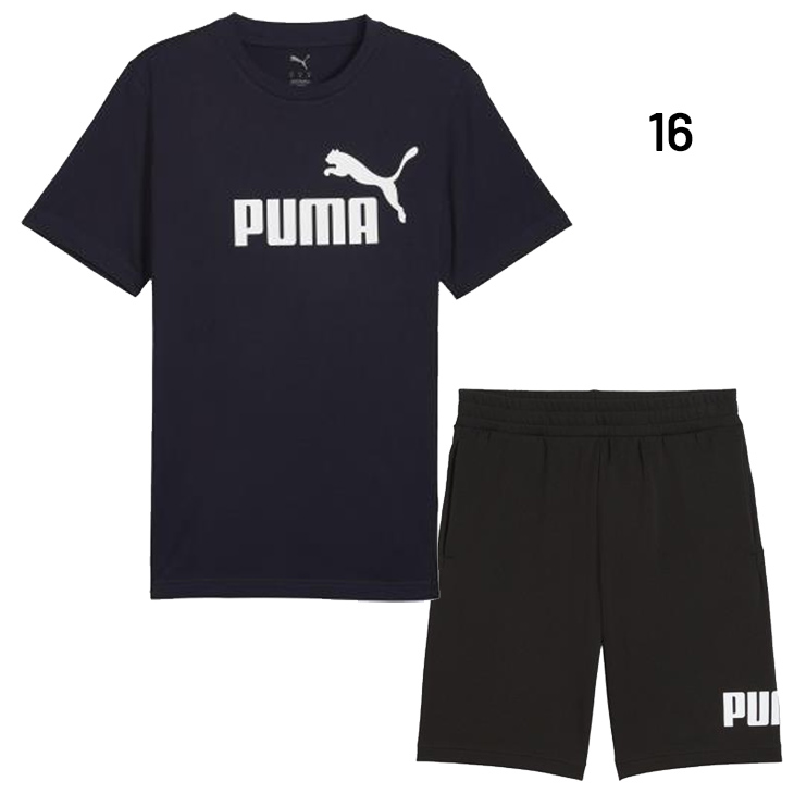 PUMA Lサイズ ホワイトTシャツ ブラックショートパンツ PUMA プーマ 半袖Tシャツ ハーフパンツ メンズ 上下 ESS NO.1