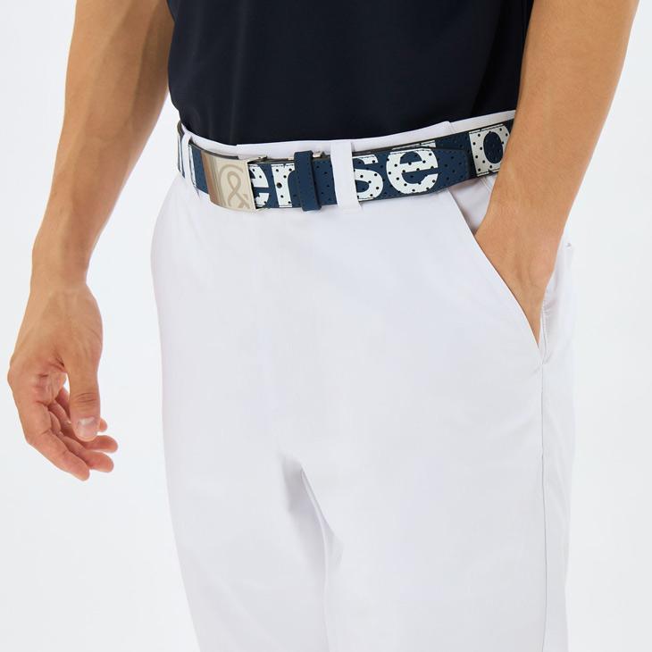 ゴルフパンツ ホワイト(柄あり) Lサイズ and per se アンパスィ パンツ 白 格子地模様 ロゴネイビー 裏地付 メンズ LL