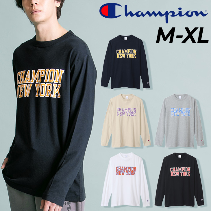 チャンピオン 長袖 Tシャツ メンズ Champion プリントT カレッジ風 クルーネック カジュアル ウェア 男性 ロンT トップス アメカジ  コットンUSA/C3-X410