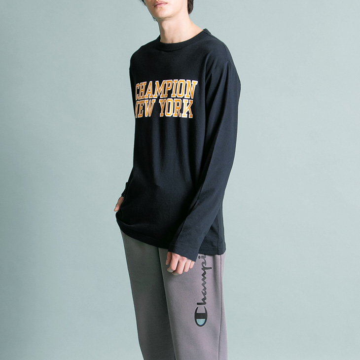 チャンピオン 長袖 Tシャツ メンズ Champion プリントT カレッジ風 クルーネック カジュアル ウェア 男性 ロンT トップス アメカジ  コットンUSA/C3-X410