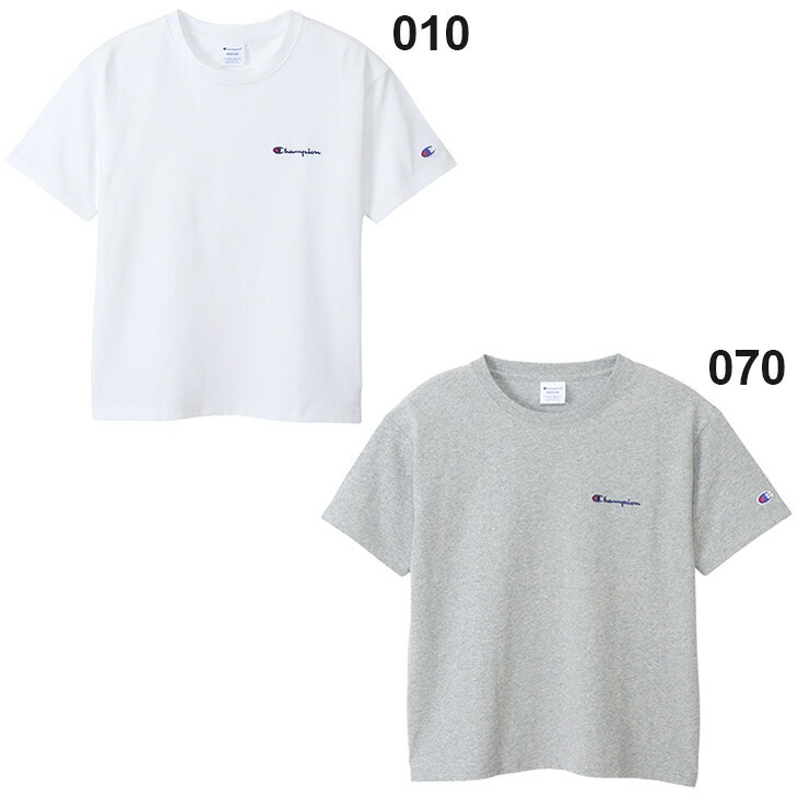 Champion Tシャツ レディース 半袖 ショート丈 クロップド クルーネック インナー ロゴ ワンポイント 綿100% スポーツ トレーニング 黒 Champion tシャツ 「Champion」ショート丈ロゴTシャツ