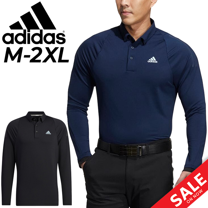 アディダス メンズ ポロシャツ 長袖 ゴルフウェア adidas GOLF COLD. RDY 保温 ストレッチ ボタンダウンシャツ 男性 紳士用  ゴルフシャツ 黒 ブラック /D7677