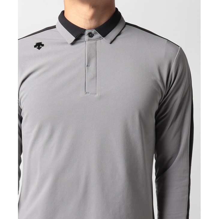 新品 定価13200 DESCENTE GOLF 軽量 ストレッチ 長袖 ポロシャツ O グレー×ブラック デサント ゴルフ メンズ 吸汗速乾 DESCENTE デサント 長袖 鹿の子 ポロシャツ ゴルフウェア メンズ