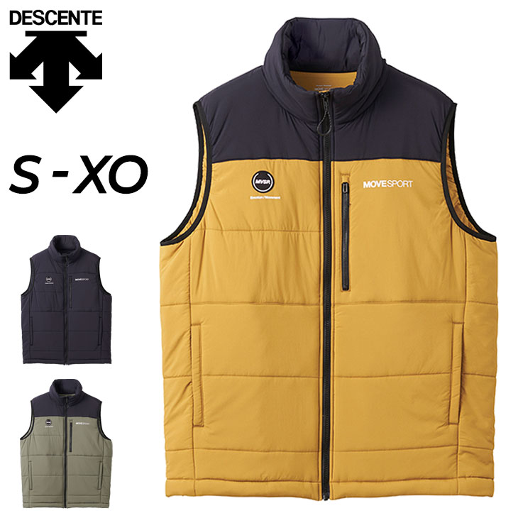 デサント 中綿ベスト メンズ DESCENTE MOVESPORT AERO CAPSULE ソフトナイロン フルジップ スタンドカラー 防風 保温  はっ水 防寒 袖なしアウター DMMWJC42