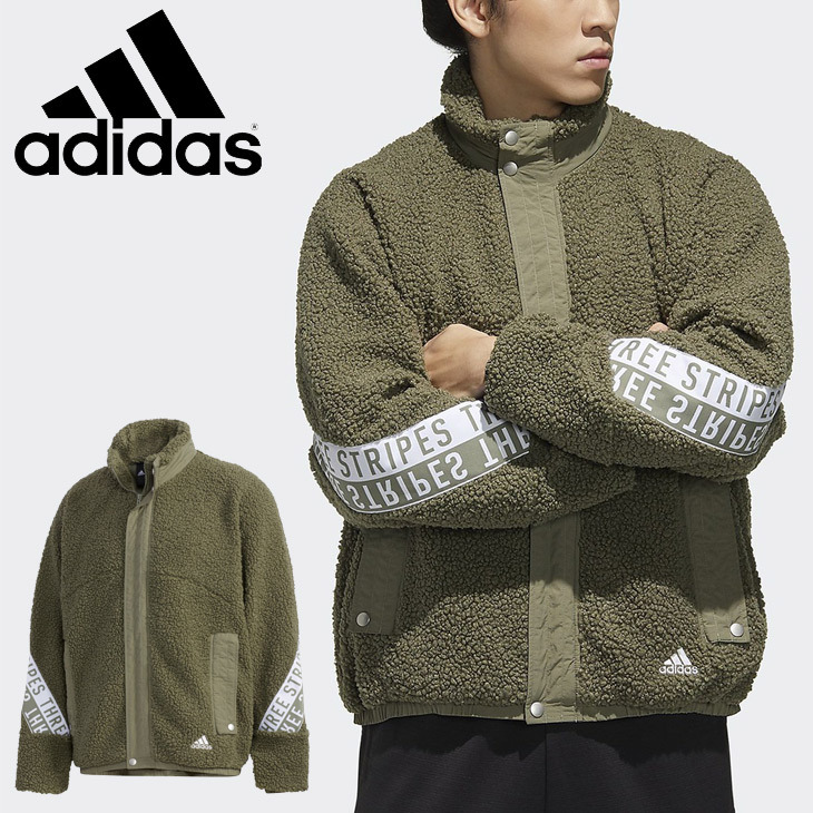 ボア フリース ブルゾン メンズ アウター アディダス ADIDAS ジャケット/スポーツ カジュアル ウェア 男性 上着 グリーン  ジャンバー/IXG17-GE0395【a20Qpd】