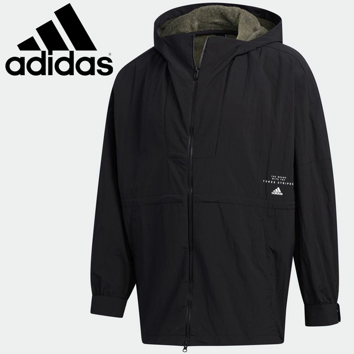 ウィンドブレーカー 長袖 裏フリース メンズ adidas アディダス M MHS LONG ジャケット/防寒 アウター マウンテンパーカー風  スポーツウェア 黒 /IXG21-GE0390