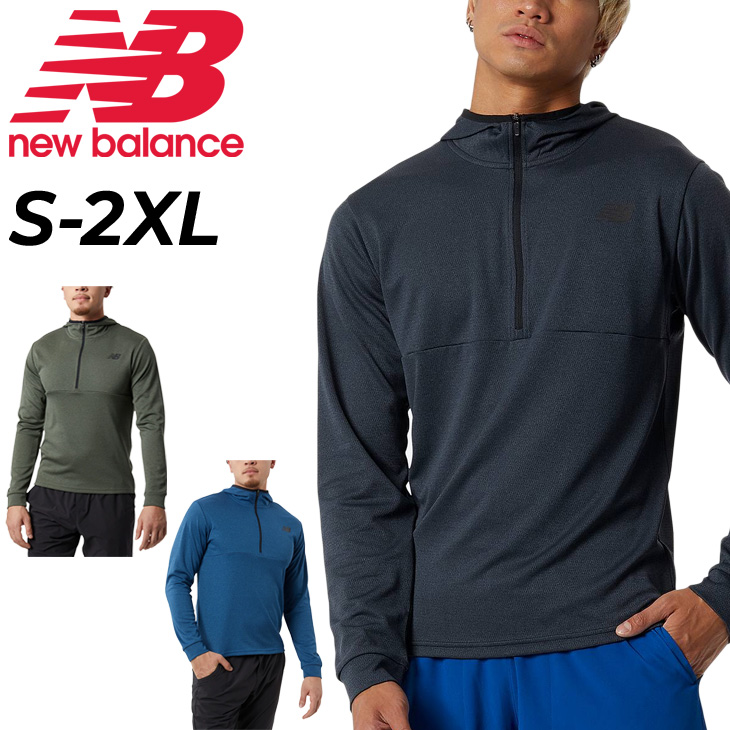 長袖シャツ メンズ ニューバランス NEWBALANCE Tenacity ハーフジップ フード付/スポーツウェア 吸汗速乾 トレーニング ジム  ランニング フィットネス /MT21089