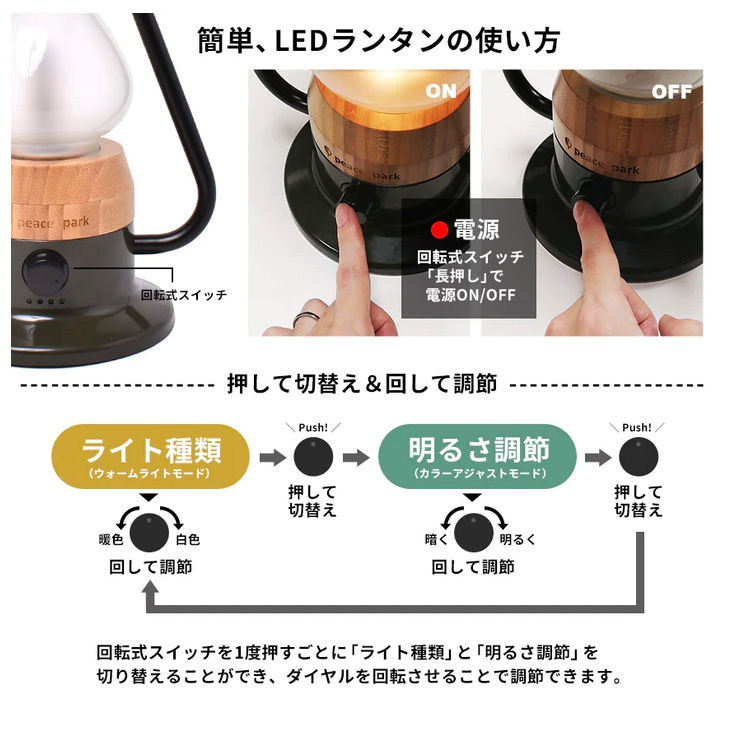 ランタン USB充電可能 ピースパーク PEACE PARK/アウトドア用品 ギア