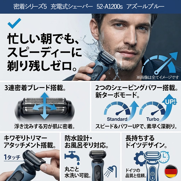 BRAUN（ブラウン） 充電式シェーバー 52-A1200s アズールブルー 密着