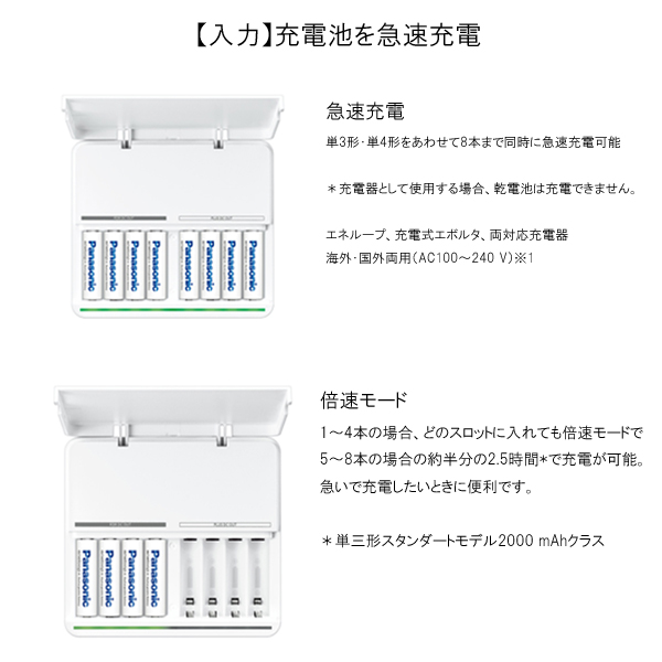 防災グッズ モバイルバッテリー パナソニック USB 出力付 8本