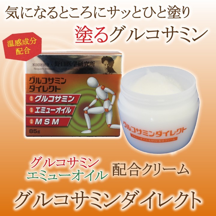 グルコサミンダイレクト85g エミューオイル&MSM配合クリーム 塗るグルコサミン 膝 肘 腰 肩 首 手首 足首の関節 野口医学研究所 大協薬品工業  : 1494500 : ワーム薬品ヤフー店 - 通販 - Yahoo!ショッピング