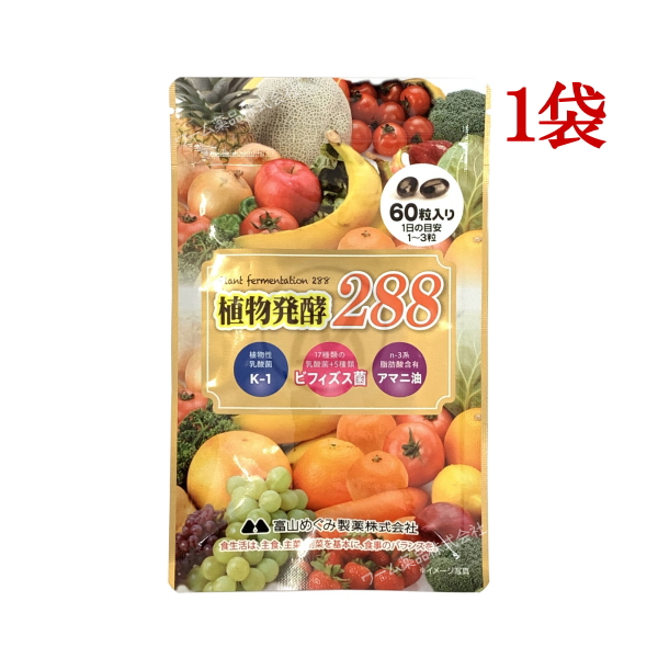 富山めぐみ製薬 植物発酵288 60粒 健康食品 植物性乳酸菌K-1 ビフィズス菌 植物性乳酸菌 200粒×8袋