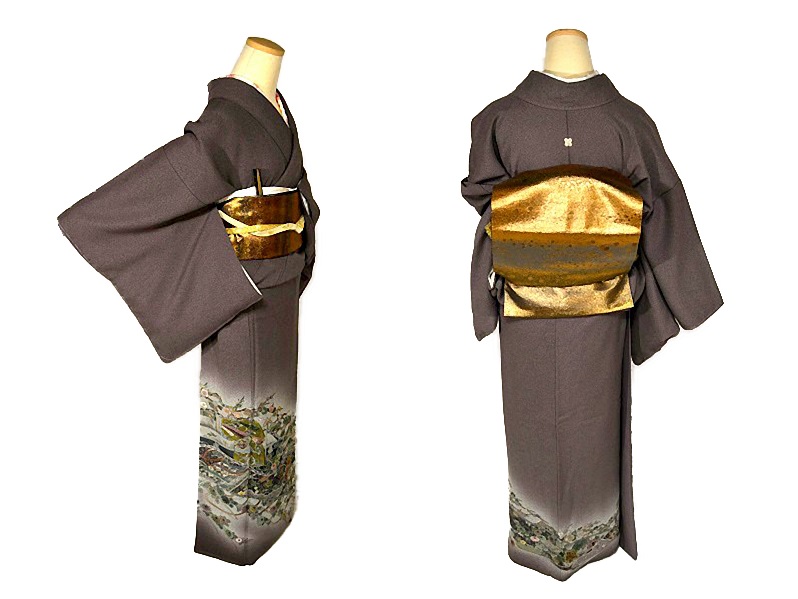 色留袖 中古 最高峰 未使用品 日本画家 着物作家 彩天目織 霜鳥忍 特許染織 1つ紋 身丈167ｃｍ 裄丈67ｃm T2864