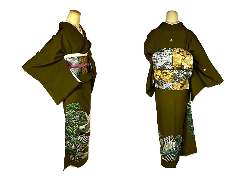 色留袖 中古 最高級 新品同様 現代の名工 本加賀友禅作家 奥田勝将 立波群鶴文 3つ紋 身丈155.5cm 裄63cm Ｔ2897